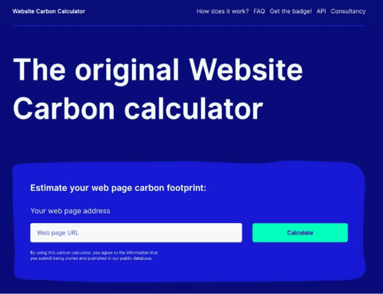 Page d'accueil Website Carbon Calculator