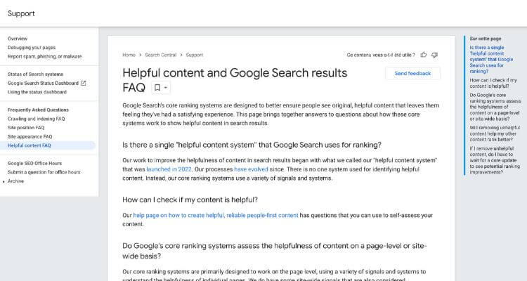 Screenshot de la page de documentation de Google sur la Helpful Content Update