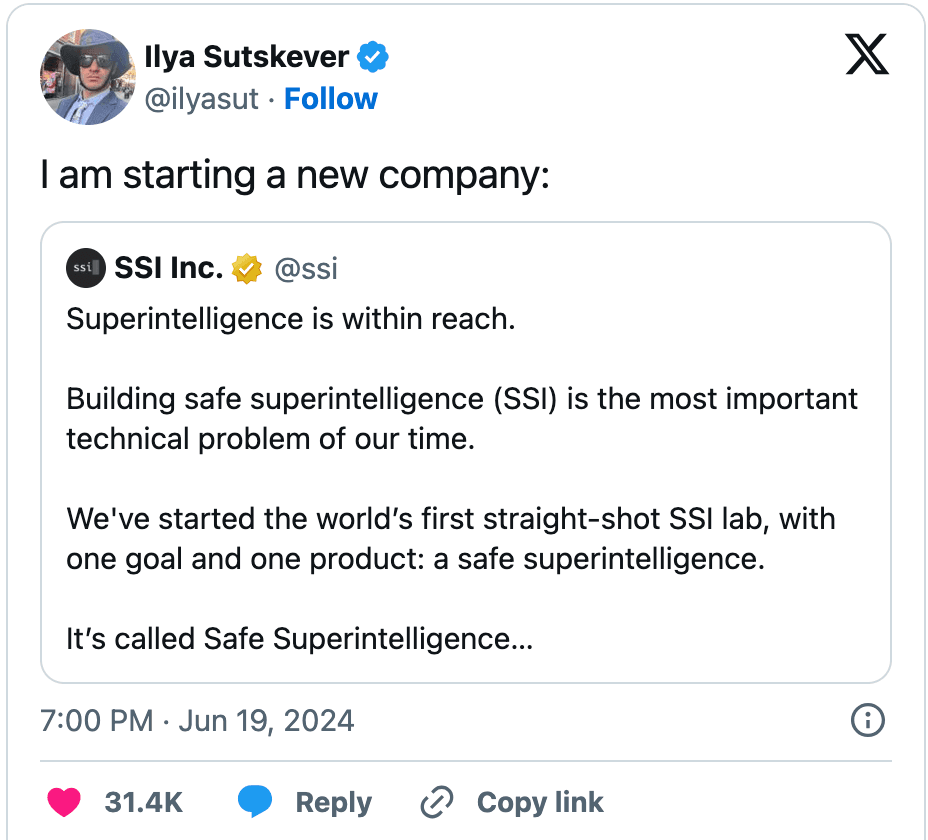 Ilya Sutskever lancement SSI