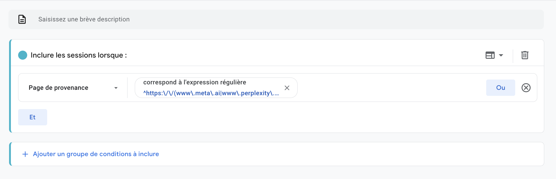Création d'un segment pour filter le trafic IA sur GA4